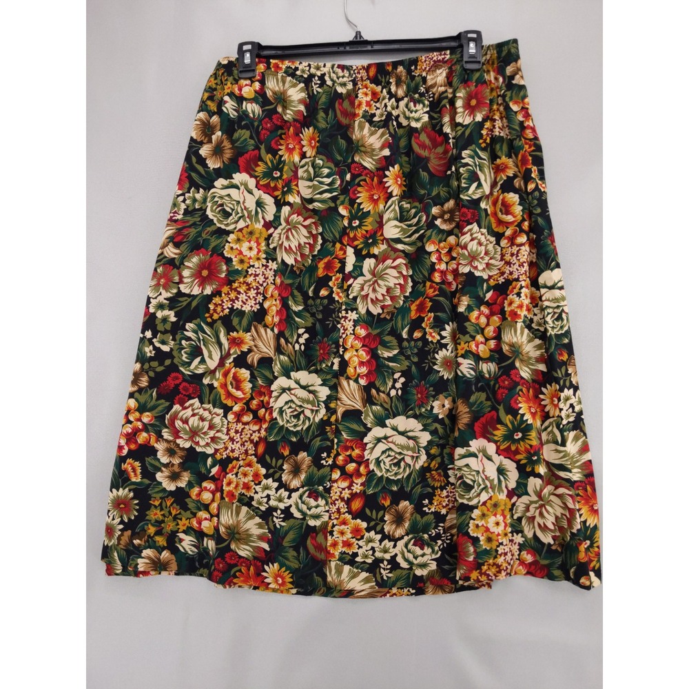 Vintage 90s Rayon Midi Skirt Womens 22W Black Floral Elastic Waist Cricket Lane - Picture 5 of 8